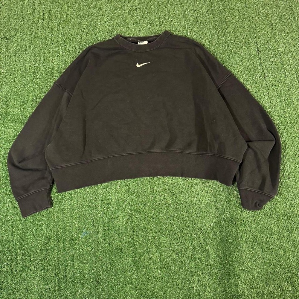 Nike Y2K Black Boxy Crewneck Sweatshirt Embroidered Swoosh Womens Size M 0346